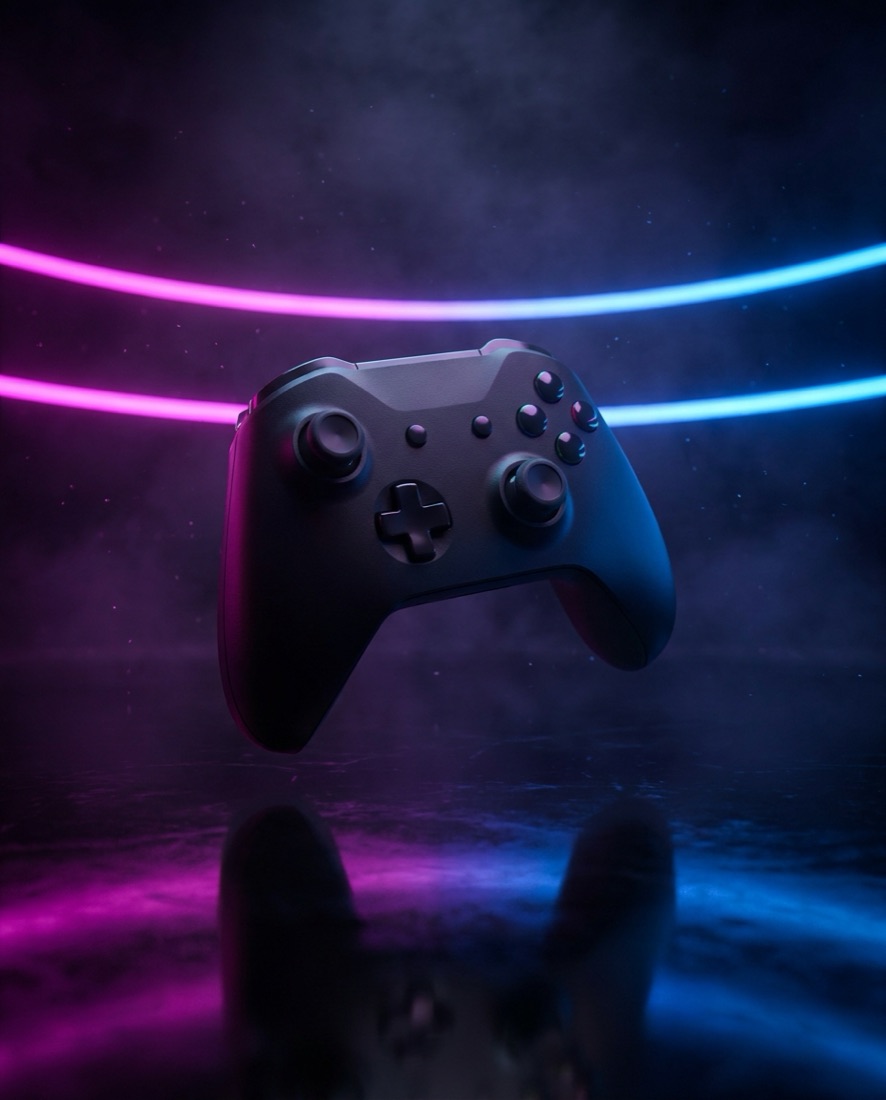 Gaming campaign visual — controller in neon light